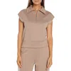 Three Dots Aria Cap Sleeve Quarter Zip Top In Taupe Gray