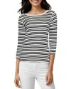 Three Dots Boat Neck Tee In Black Beauty Stripe