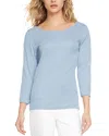 Three Dots Boat Neck Tee In Faded Denim Chambray