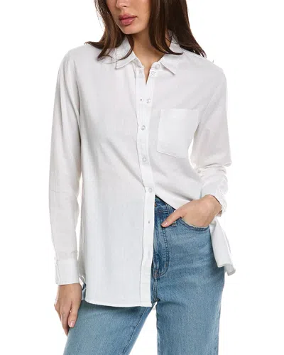 Three Dots Button-up Linen-blend Shirt In White