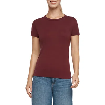 Three Dots Cotton Crewneck T-shirt In Burgundy