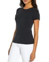 Three Dots Cotton Short Sleeve Crewneck Tee In Egret/ Black Beauty Stripe