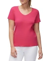 Three Dots Cotton V Neck Tee In Bright Rose