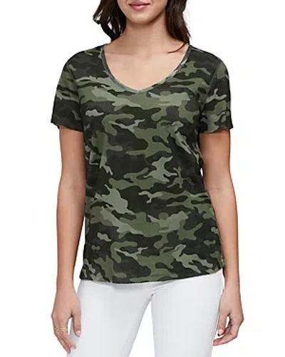 Three Dots Cotton V Neck Tee In Forest Night