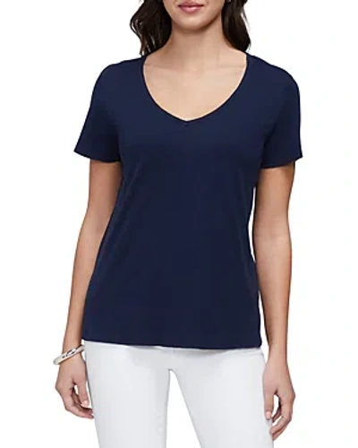 Three Dots Cotton V Neck Tee In Navy