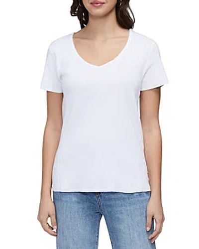 Three Dots Cotton V Neck Tee In White