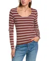 Three Dots Stripe Scoop Neck Stretch Cotton Top In Red