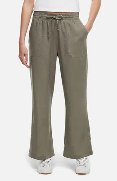 Three Dots Drawstring Linen Blend Ankle Wide Leg Pants In Gray