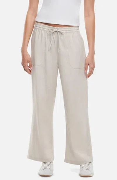 Three Dots Drawstring Linen Blend Ankle Wide Leg Pants In Gray