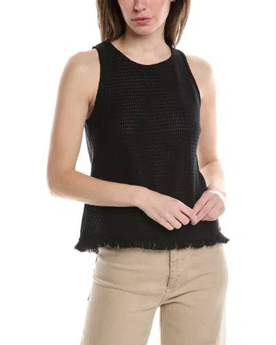 Three Dots Fray Hem Tank In Black