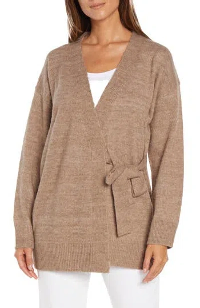 Three Dots Jo Wrap Cardigan In Taupe/gray