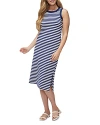 Three Dots Kay Tank Dress In Navy Stripe