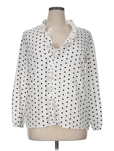 Pre-owned Three Dots Long Sleeve Blouse In White