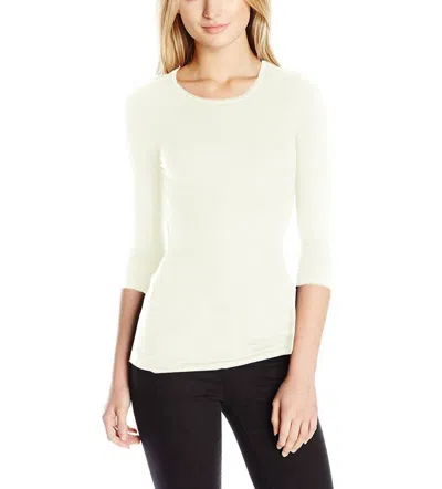 Three Dots Long Sleeve Crew Neck Tee In Cream In White