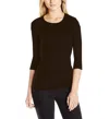 Three Dots Long Sleeve Crew Neck Tee In Espresso In Black
