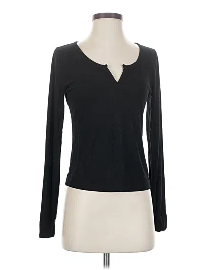 Pre-owned Three Dots Long Sleeve Henley Shirt In Black