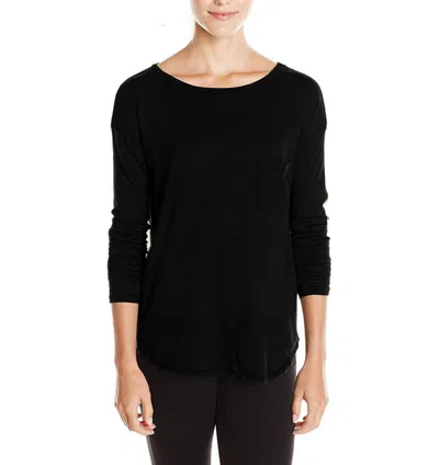 Three Dots Long Sleeve Pocket Tee In Black