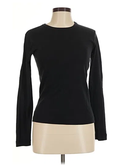 Pre-owned Three Dots Long Sleeve Top Black Crew Neck Tops