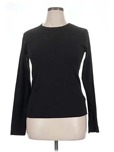 Pre-owned Three Dots Long Sleeve Top Black Crew Neck Tops