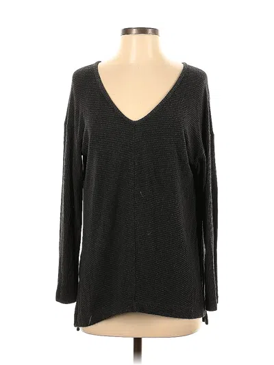 Pre-owned Three Dots Long Sleeve Top Black V Neck Tops