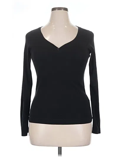 Pre-owned Three Dots Long Sleeve Top Black V-neck Tops