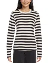 Three Dots Long Sleeve Top In Egret/ Black