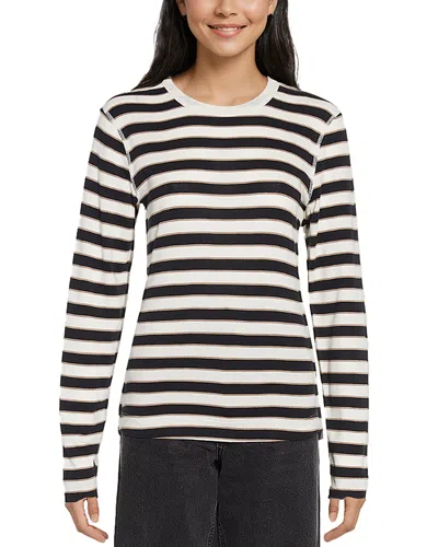 Three Dots Long Sleeve Top In Egret/ Black