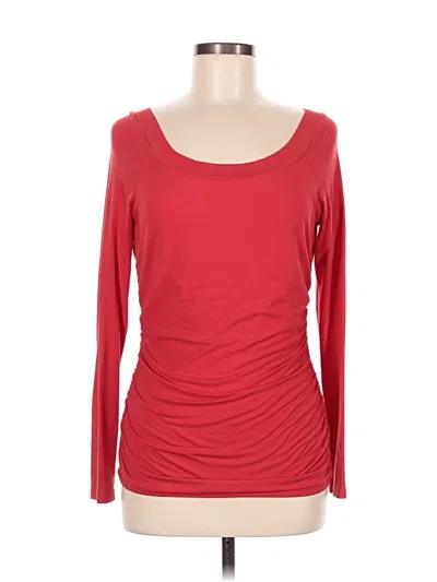 Pre-owned Three Dots Long Sleeve Top Red Scoop Neck Tops