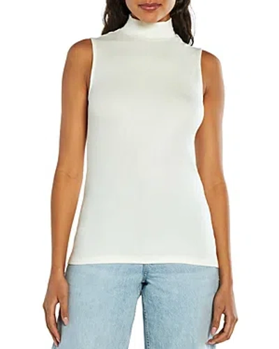 Three Dots Mock Neck Ribbed Tank Top In Whisper White