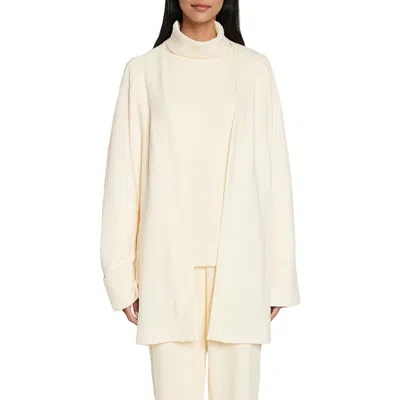 Three Dots Nova Waffle Knit Long Cardigan In Egret