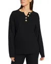 Three Dots Parma Henley Top Womens Ribbed Trim Knit Henley