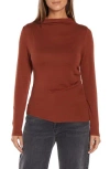 Three Dots Ramy High Neck Long Sleeve Top In Chicory Coffee