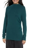 Three Dots Ramy High Neck Long Sleeve Top In Sea Moss