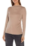 Three Dots Ramy High Neck Long Sleeve Top In Taupe