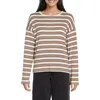 Three Dots Rumi Stripe Long Sleeve Cotton & Modal T-shirt In Chicory Coffee Stripe
