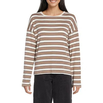 Three Dots Rumi Stripe Long Sleeve Cotton & Modal T-shirt In Chicory Coffee Stripe