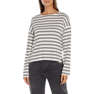 Three Dots Rumi Stripe Long Sleeve Cotton & Modal T-shirt In Egret/black Stripe