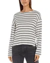 Three Dots Rumi Striped Boat Neck Top In Egret/ Black