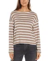 Three Dots Rumi Striped Boat Neck Top In Egret/ Taupe