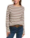 Three Dots Rumi Striped Boat Neck Top In Grey