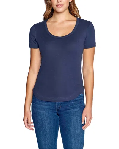 Three Dots Womens Ribbed Scoop Neck Top In Blue