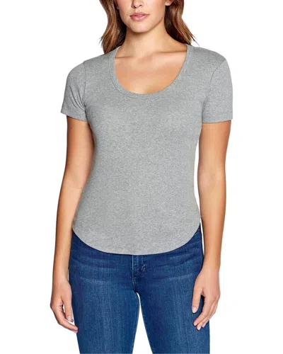 Three Dots Solid V-neck T-shirt In Grey