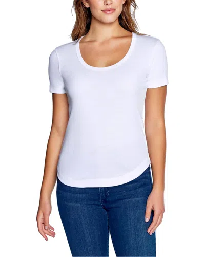 Three Dots Scoop Neck Curved Hem T-shirt In White