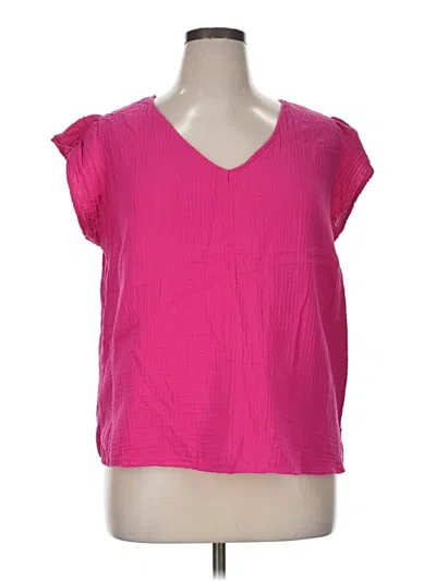 Pre-owned Three Dots Short Sleeve Blouse In Pink