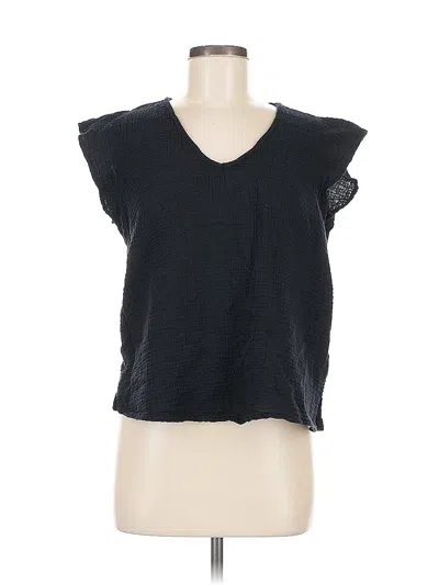 Pre-owned Three Dots Short Sleeve Top Black V Neck Tops