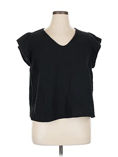 Pre-owned Three Dots Short Sleeve Top Black V Neck Tops