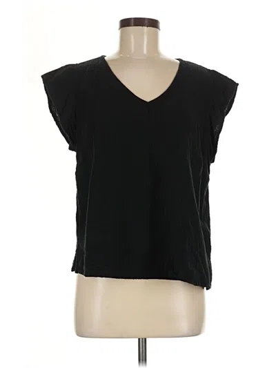 Pre-owned Three Dots Short Sleeve Top Black V-neck Tops