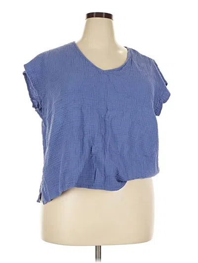 Pre-owned Three Dots Short Sleeve Top Blue One Shoulder Neckline Tops