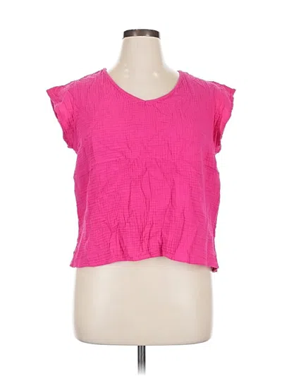 Pre-owned Three Dots Short Sleeve Top Pink Sweetheart Neckline Tops
