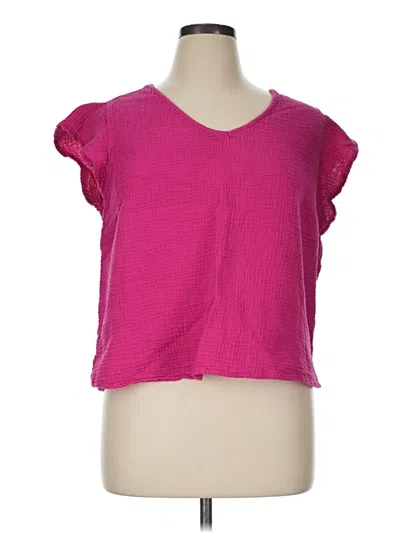 Pre-owned Three Dots Short Sleeve Top Pink Sweetheart Neckline Tops